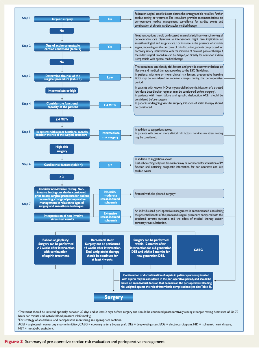 Figure 3 Summary of pre-operative cardiac risk evaluation and perioperative management.